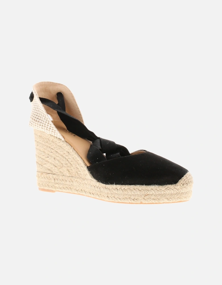 Womens Sandals Purita Leather Espadrille Wedge Heel Adjustable Black U