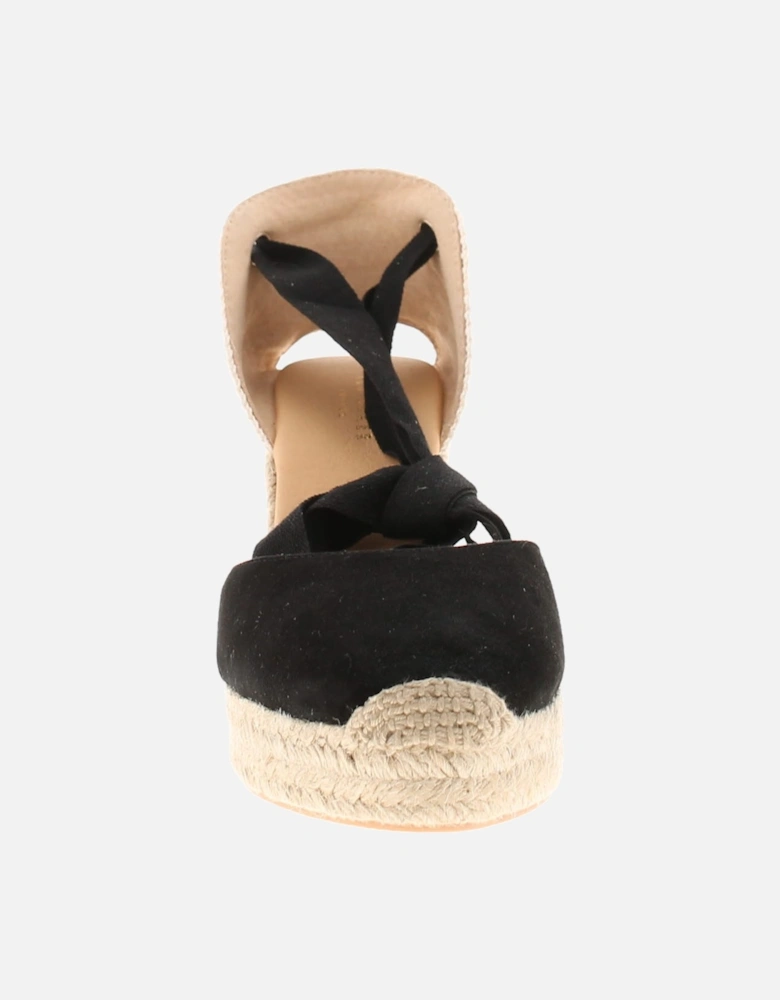 Womens Sandals Purita Leather Espadrille Wedge Heel Adjustable Black U