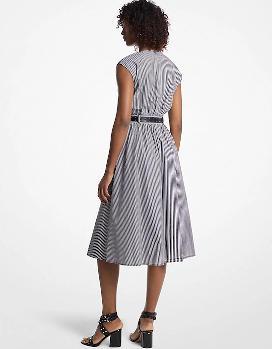 Striped Cotton Poplin Belted Midi Dress