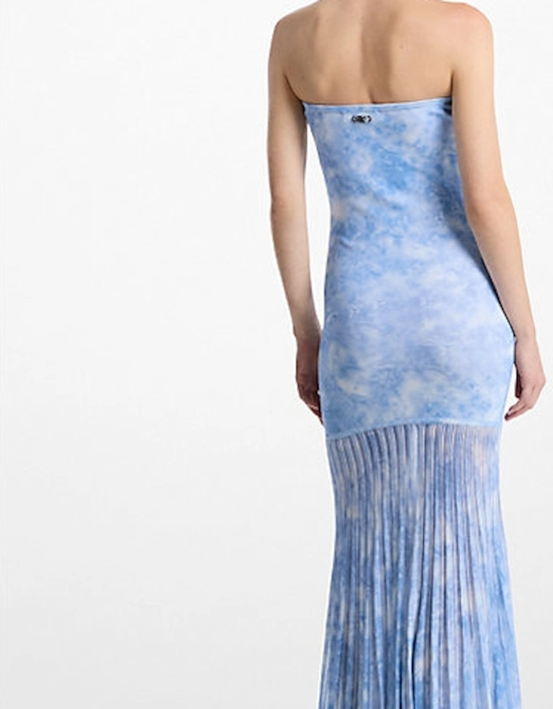 Tie-Dye Stretch Knit Sheer Strapless Dress