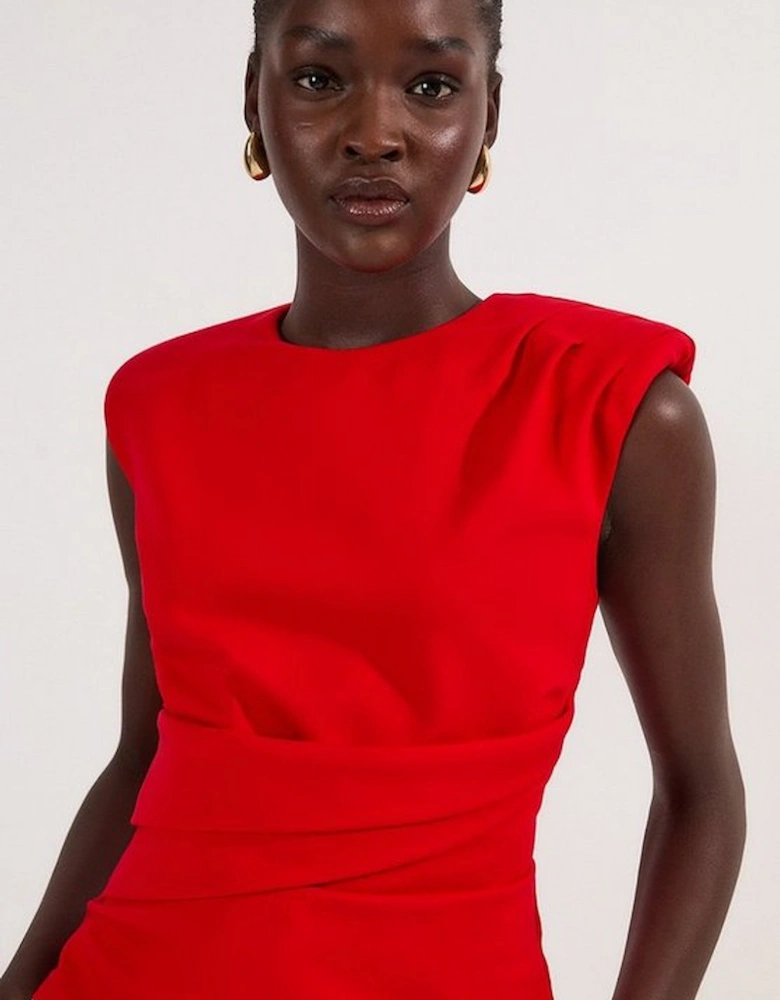 Ponte Ruched Waist Detail Round Neck Top