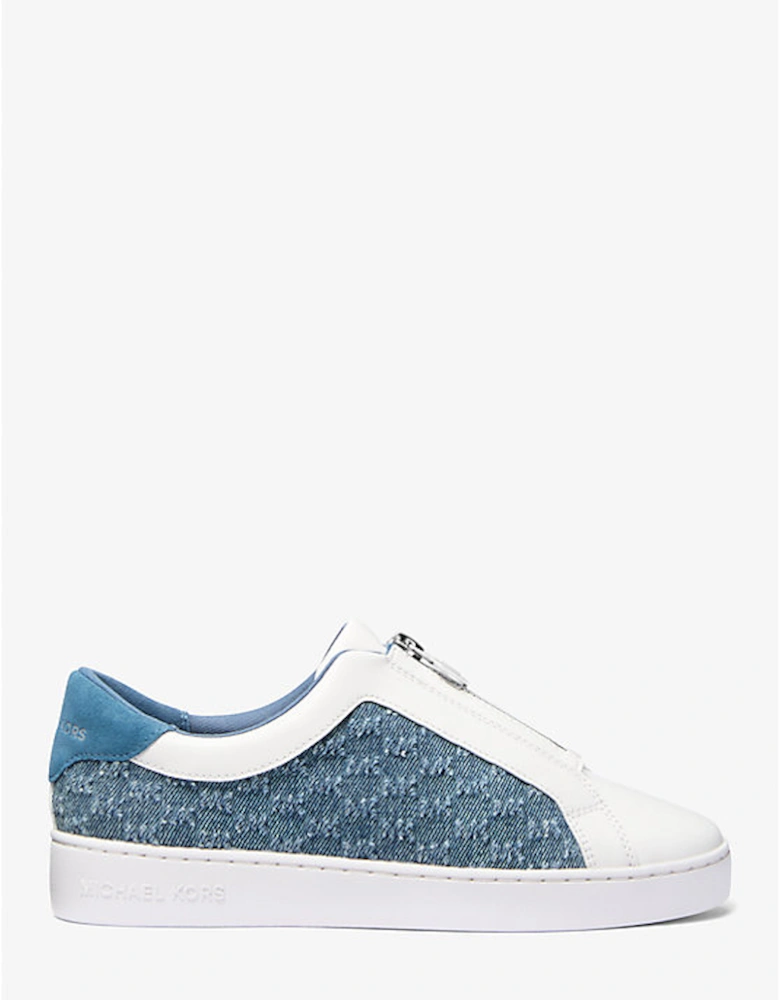 Keaton Logo Embossed Denim and Leather Zip-Up Sneaker