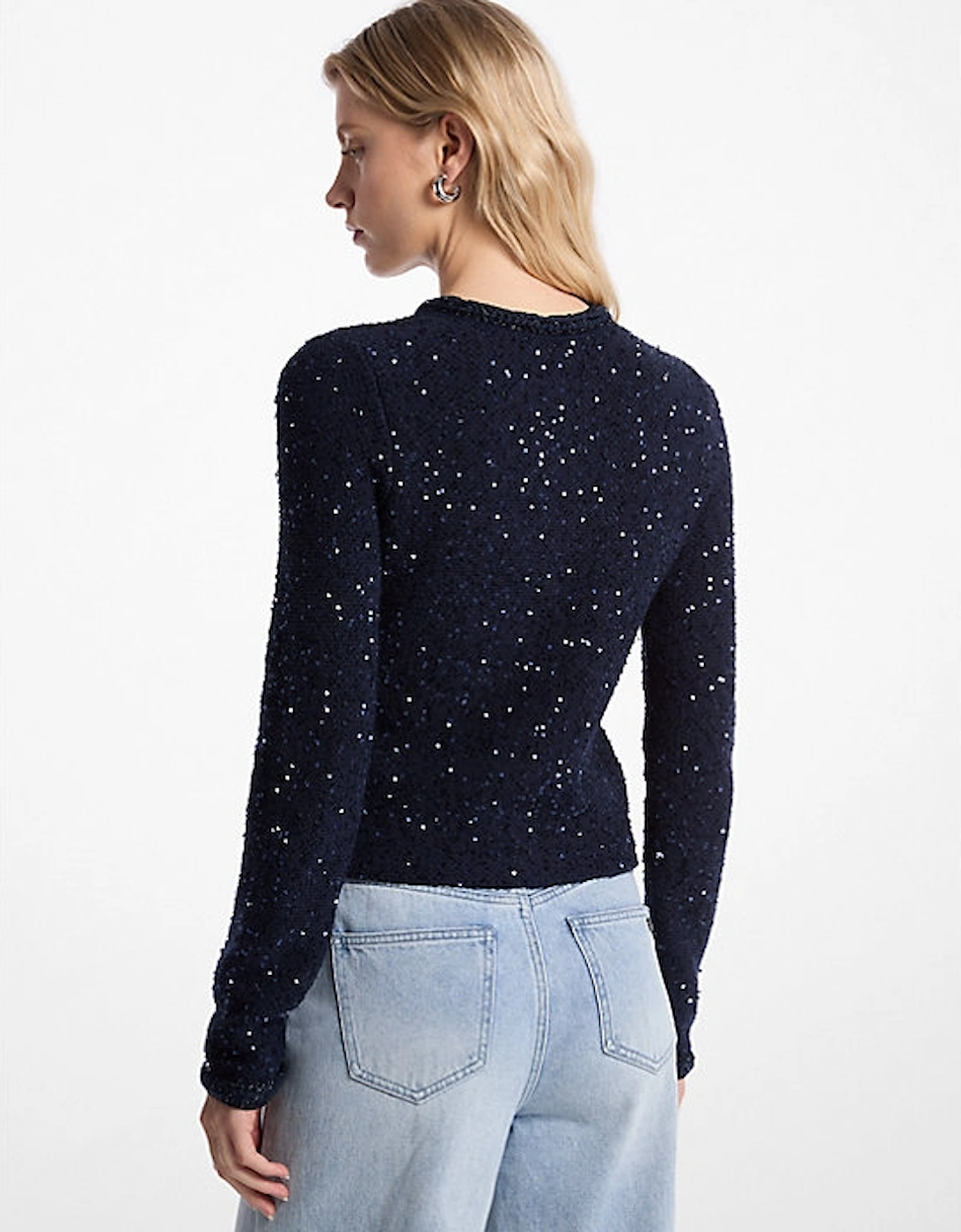 Sequined Metallic Stretch Knit Jacket