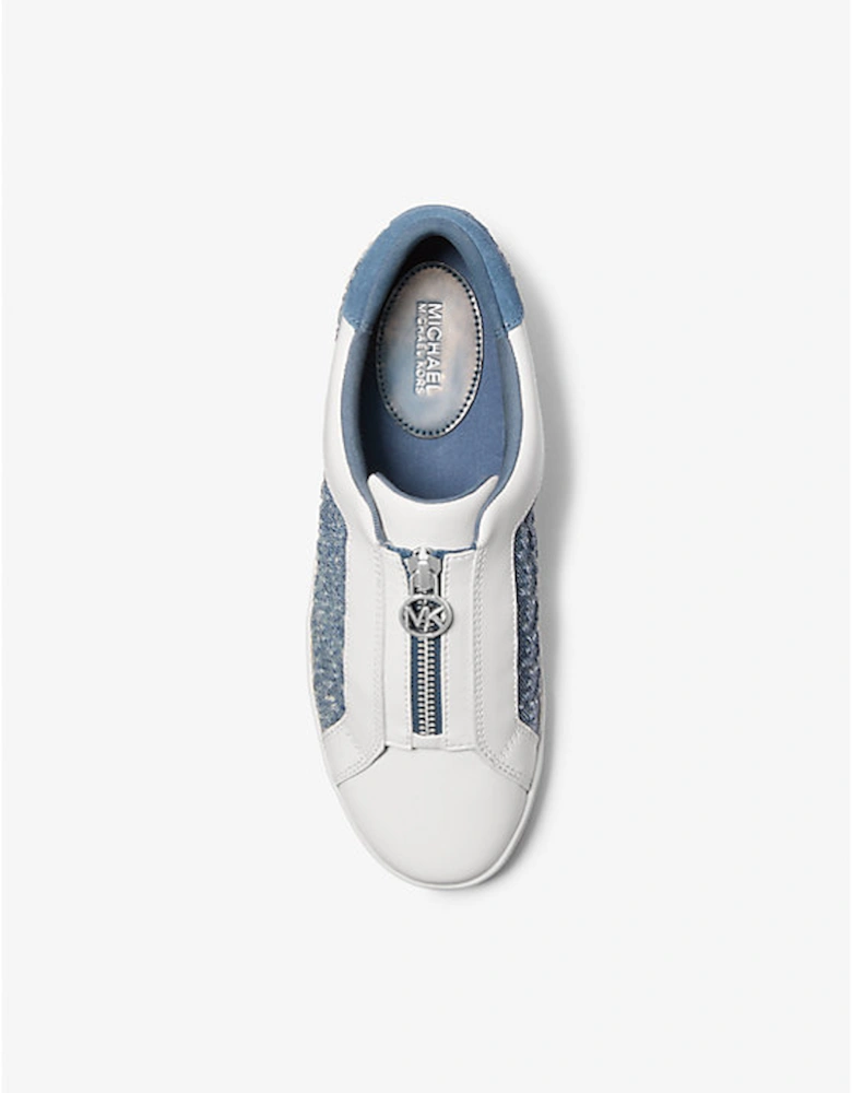Keaton Logo Embossed Denim and Leather Zip-Up Sneaker