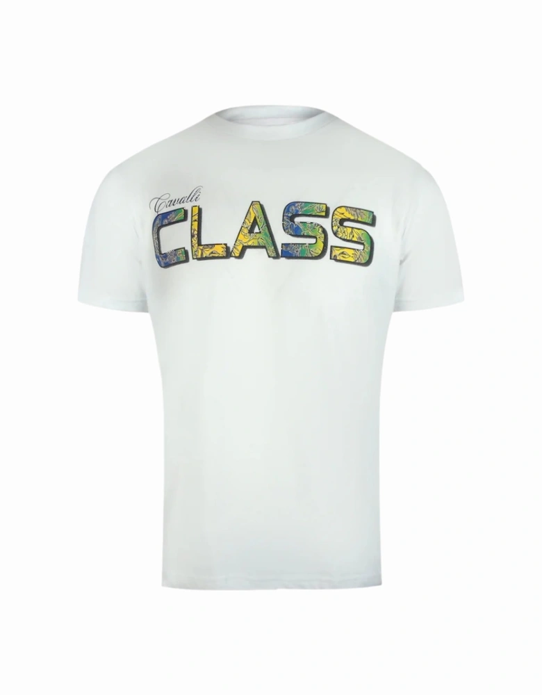 Cavalli Class Vibrant Floral Logo White T-Shirt