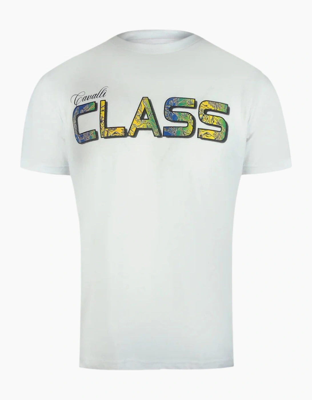 Roberto Cavalli Men's White Cavalli Class Vibrant Floral Logo T-Shirt - Size: 44
