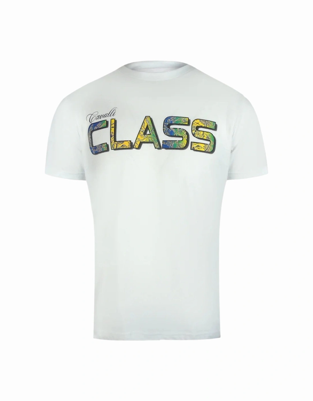 Cavalli Class Vibrant Floral Logo White T-Shirt, 3 of 2