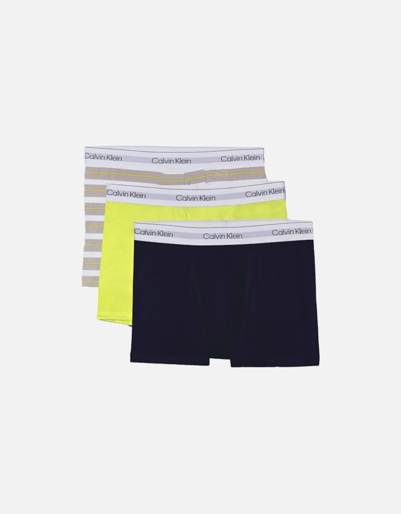 3-Pack Icon Relaxed Fit Cotton Stretch Boxer Trunks, Yellow/Navy/Shoreline