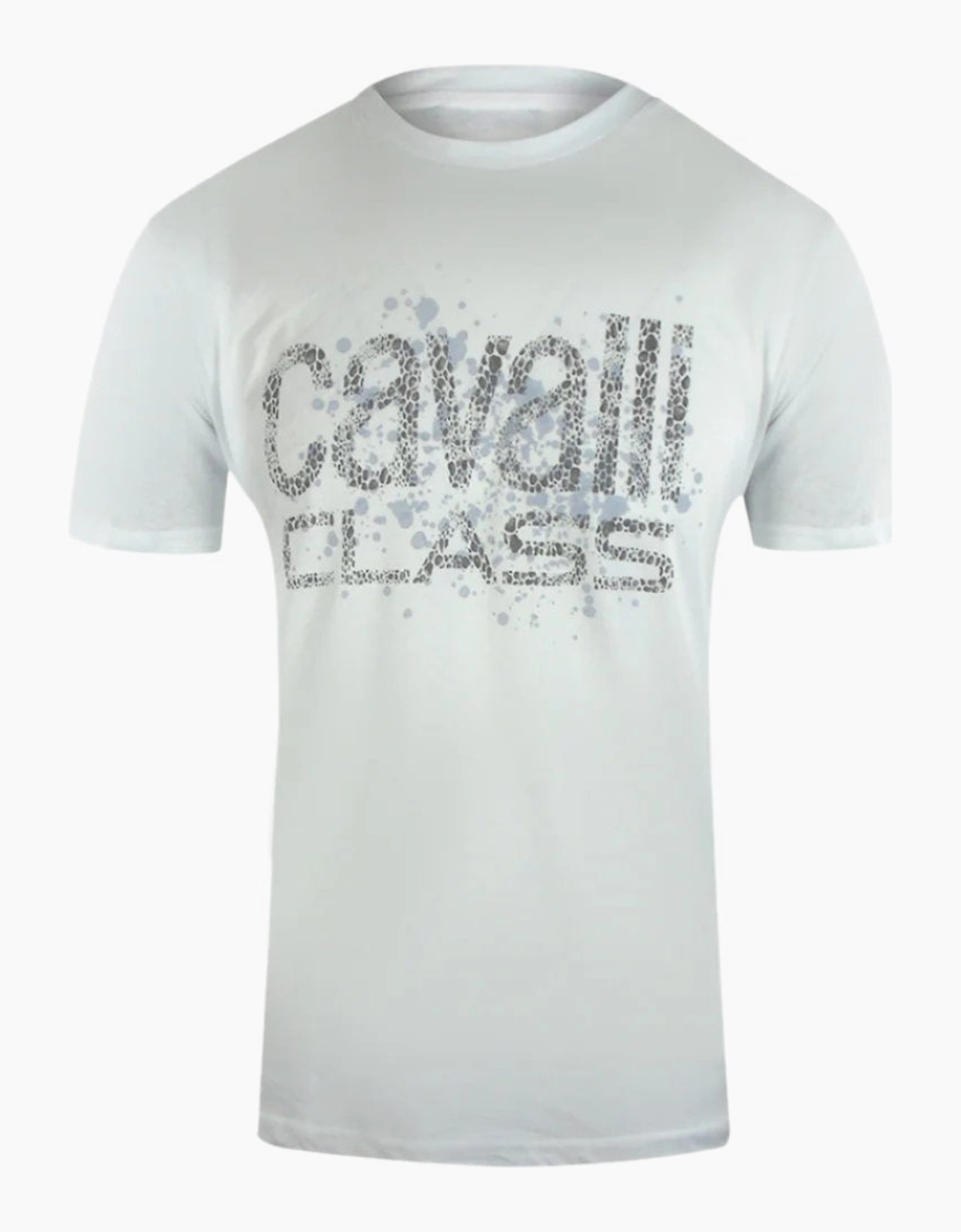 Roberto Cavalli Men's White Cavalli Class Cracked Sprayed Logo T-Shirt - Size: 42
