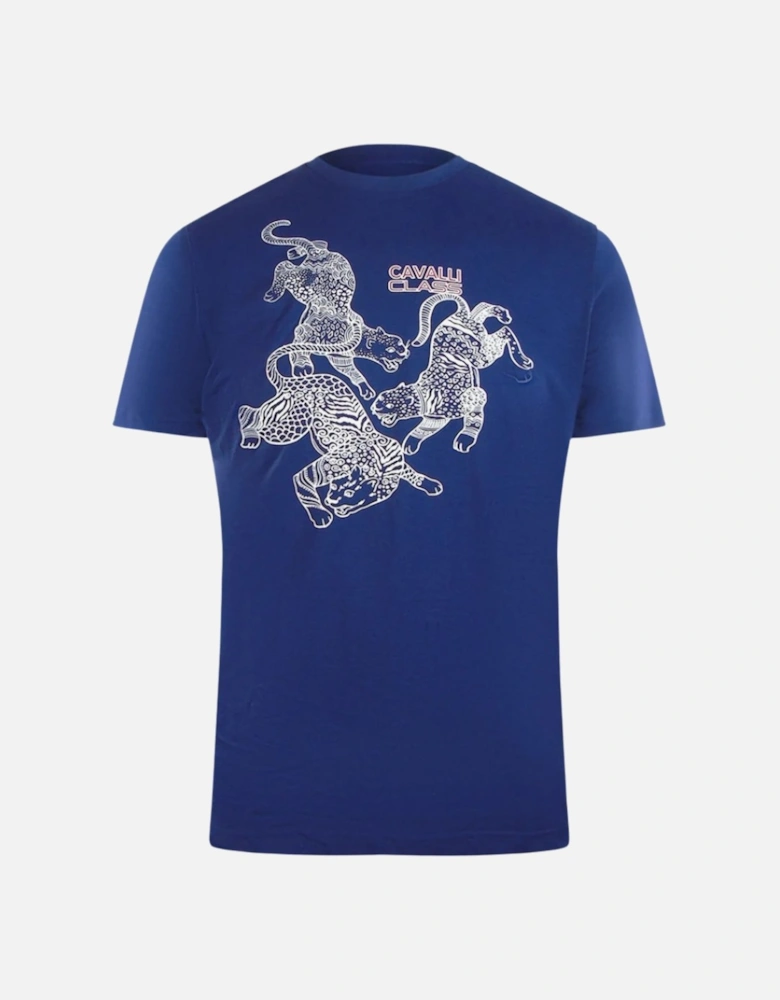 Cavalli Class Paisley Leopards Logo Blue T-Shirt