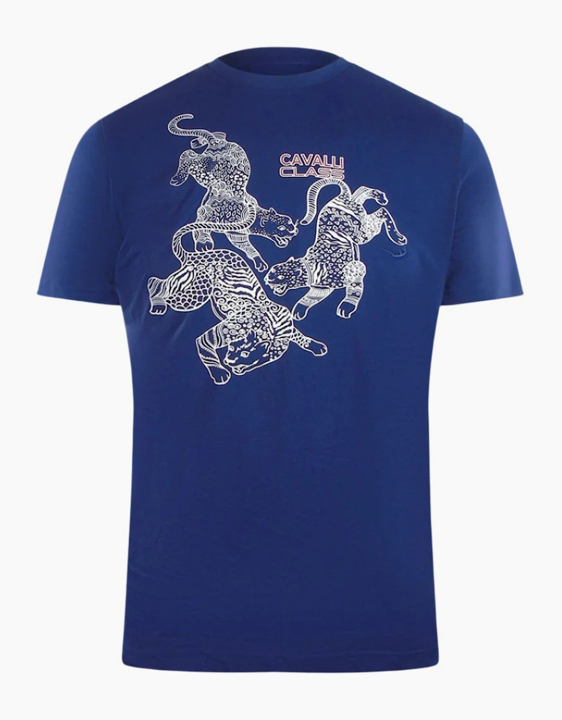 Roberto Cavalli Men's Blue Cavalli Class Paisley Leopards Logo T-Shirt  42 Xl