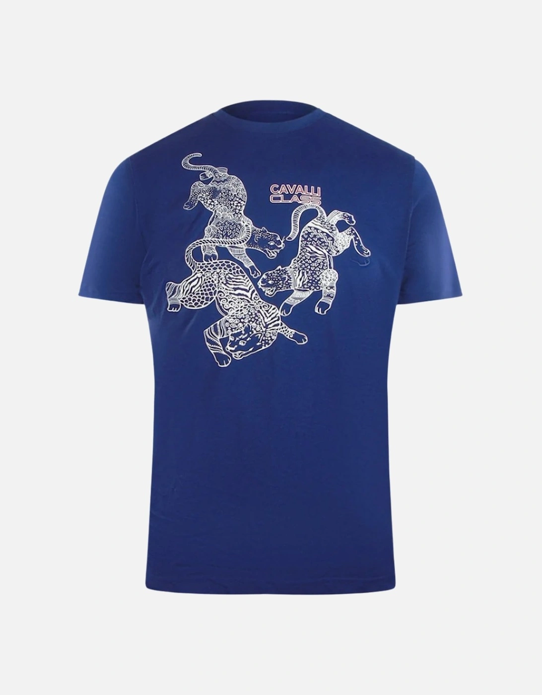 Cavalli Class Paisley Leopards Logo Blue T-Shirt, 3 of 2