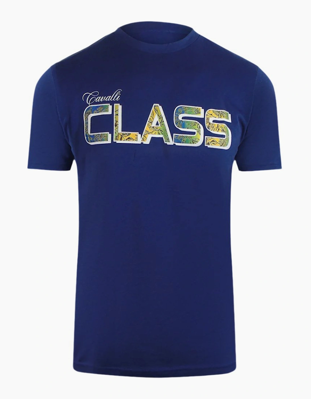 Roberto Cavalli Men's Blue Cavalli Class Vibrant Floral Logo T-Shirt - Size: 38
