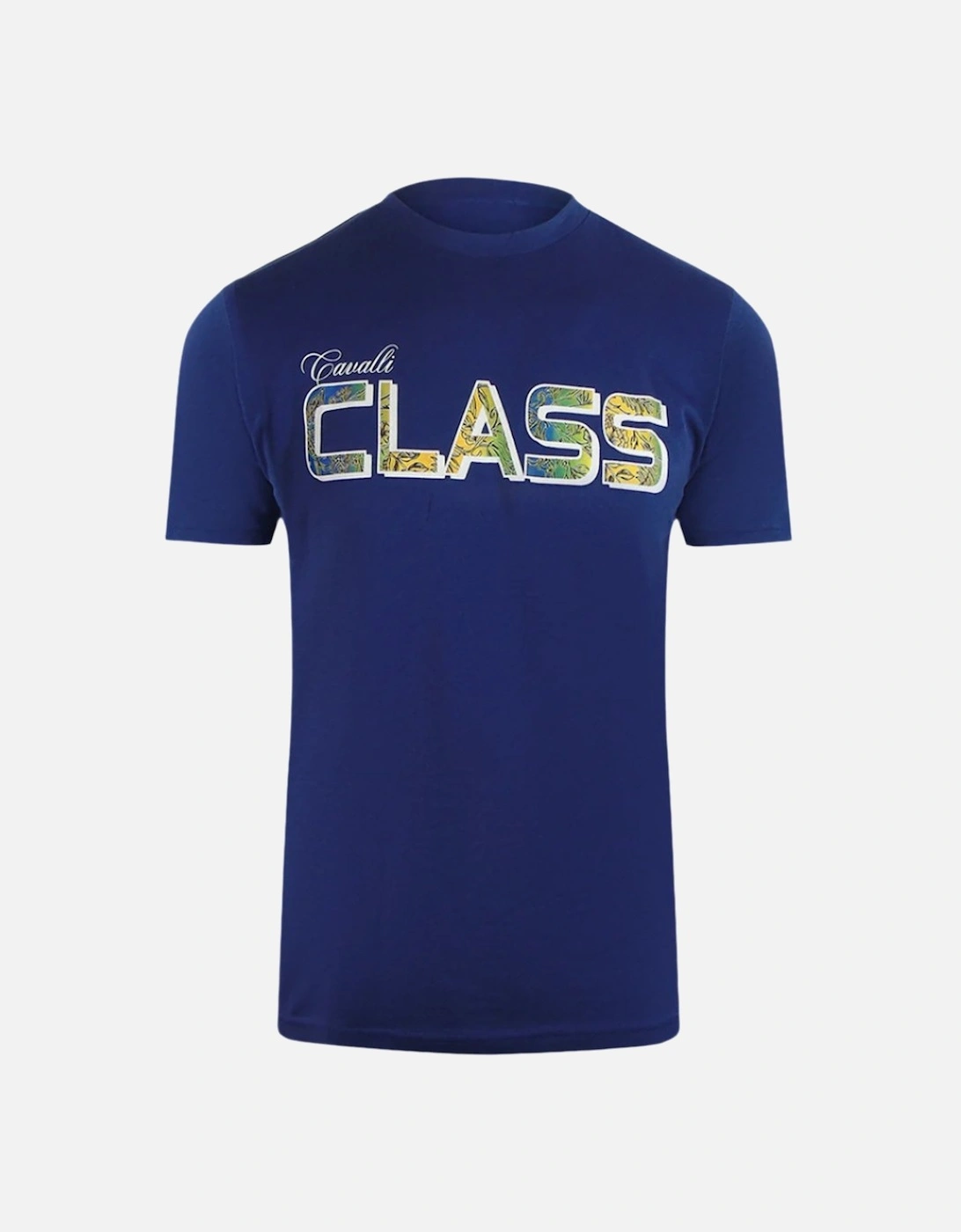 Cavalli Class Vibrant Floral Logo Blue T-Shirt, 3 of 2