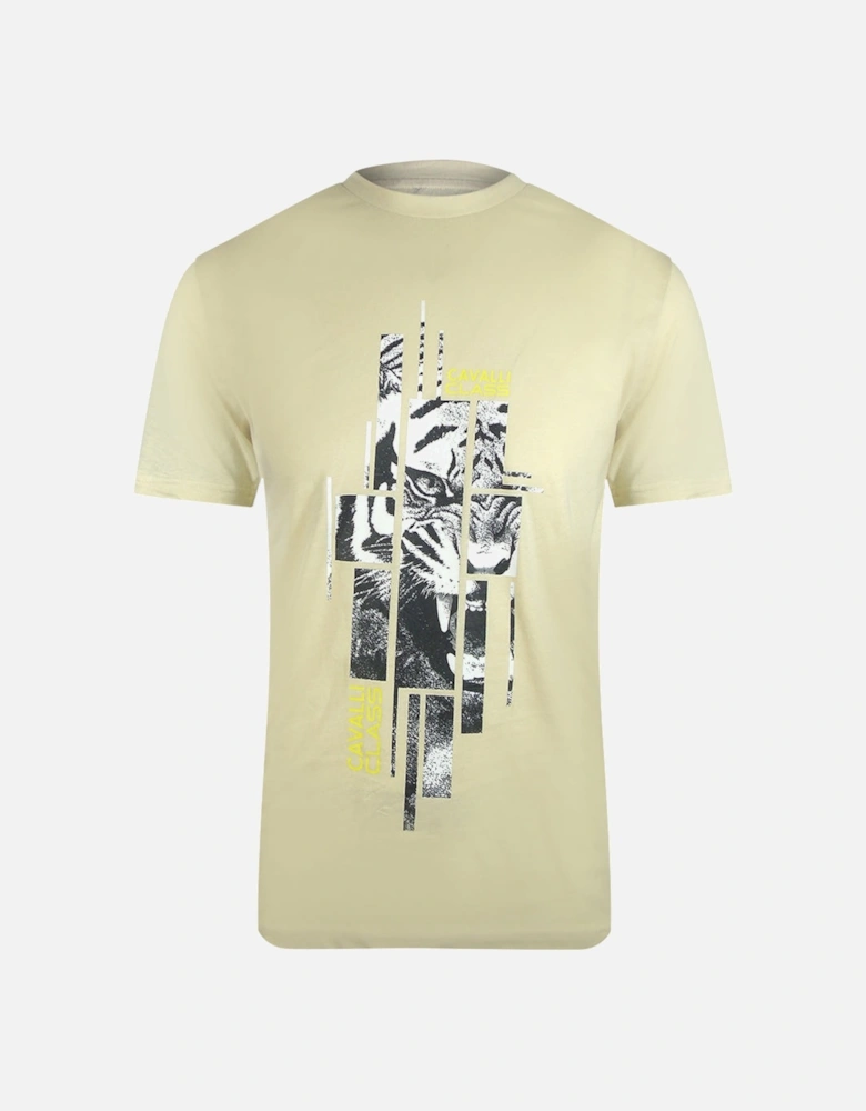 Cavalli Class Abstract Tiger Logo Beige T-Shirt