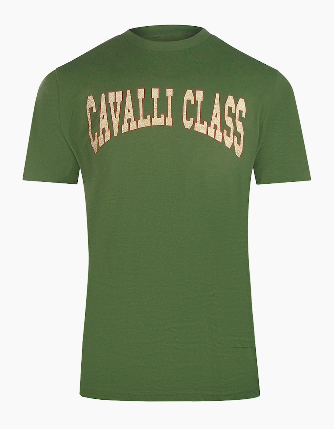 Roberto Cavalli Men's Green Cavalli Class Varsity Logo Military T-Shirt - Size: 40