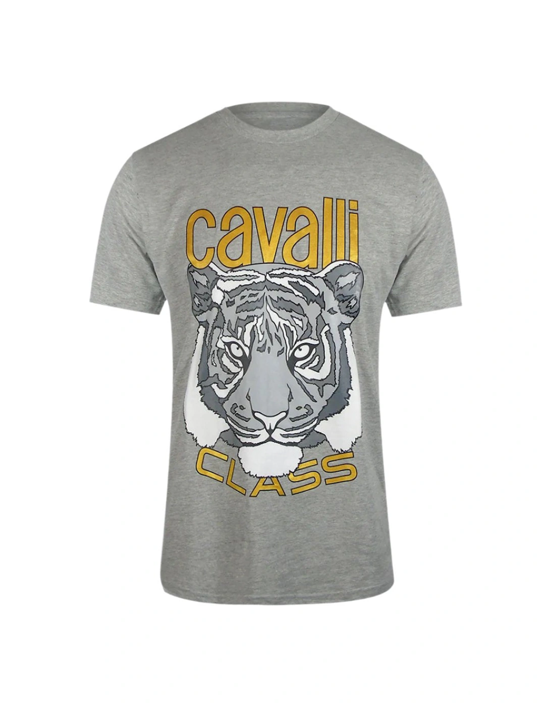 Men's Cavalli Class Bold Tiger Graphic Grey Melange T-Shirt - Size: 40