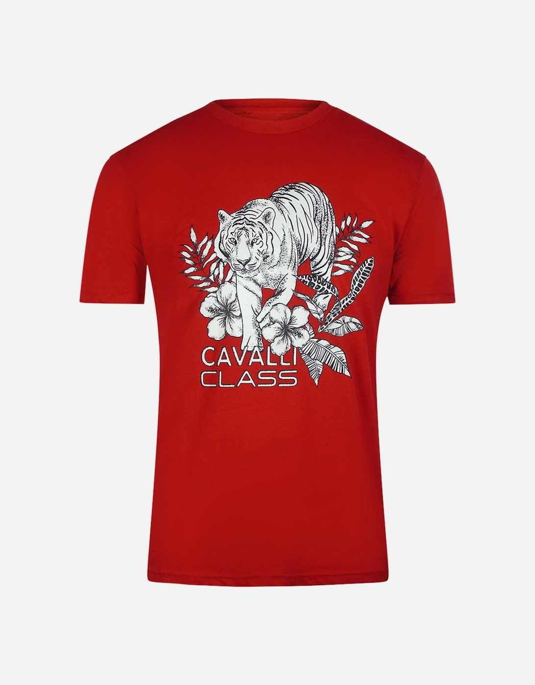 Cavalli Class Tiger Floral Logo Red T-Shirt, 3 of 2