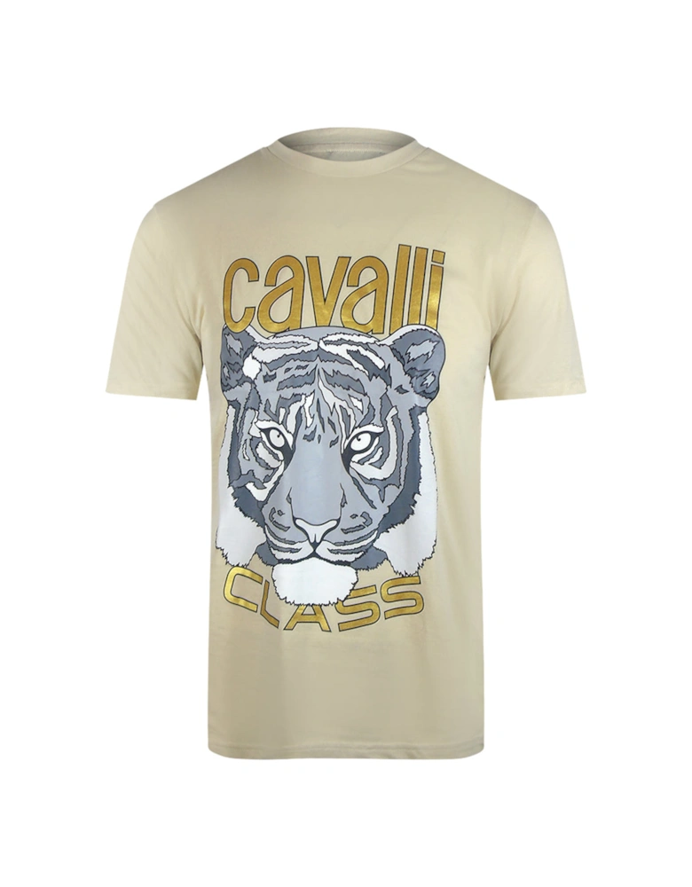 Cavalli Class Bold Tiger Graphic Beige Sand T-Shirt