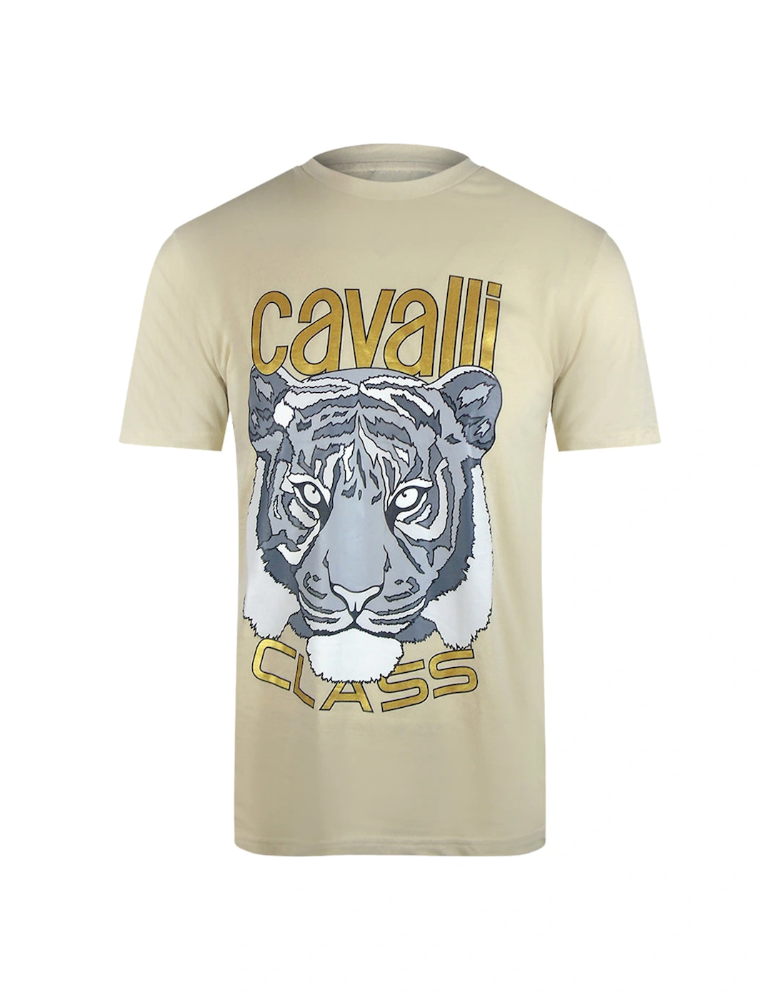 Cavalli Class Bold Tiger Graphic Beige Sand T-Shirt, 3 of 2