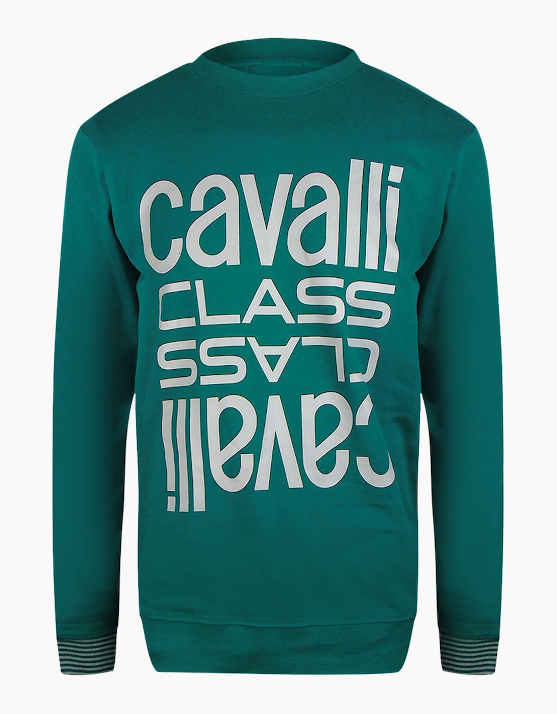 Roberto Cavalli Men's Green Cavalli Class Bold Multi Logo Ottanio Round Neck Sweatshirt - Size: 42/Regular