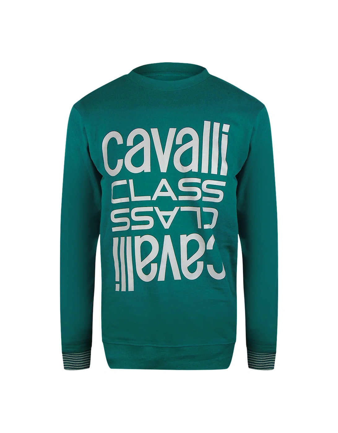 Cavalli Class Bold Multi Logo Green Ottanio Round Neck Sweatshirt, 3 of 2