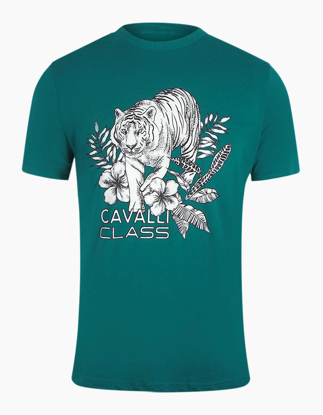 Roberto Cavalli Men's Green Cavalli Class Tiger Floral Logo T-Shirt  42 Xl