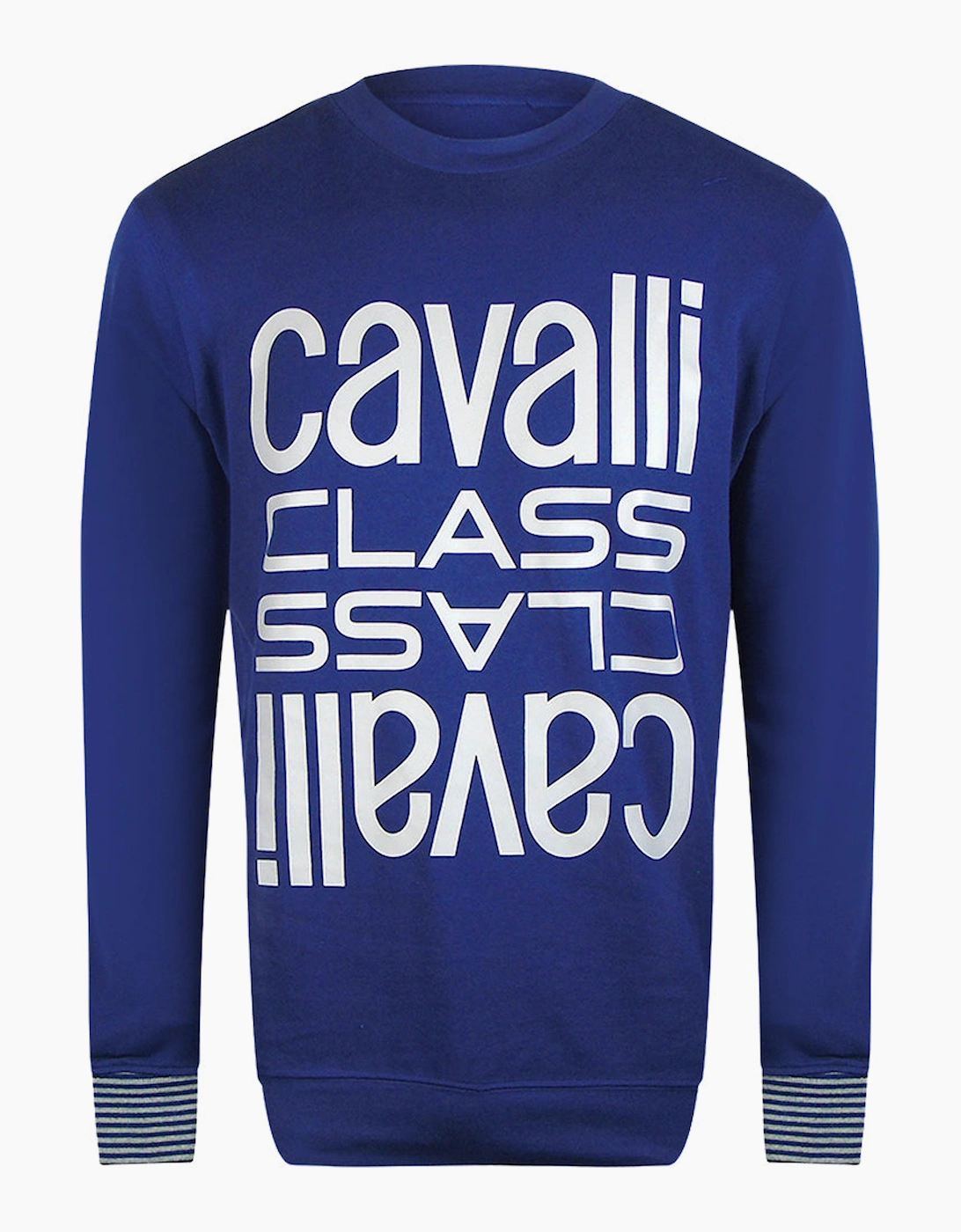 Men's Cavalli Class Bold Multi Logo Iris Blue Round Neck Sweatshirt - Navy - Size: 44/Regular