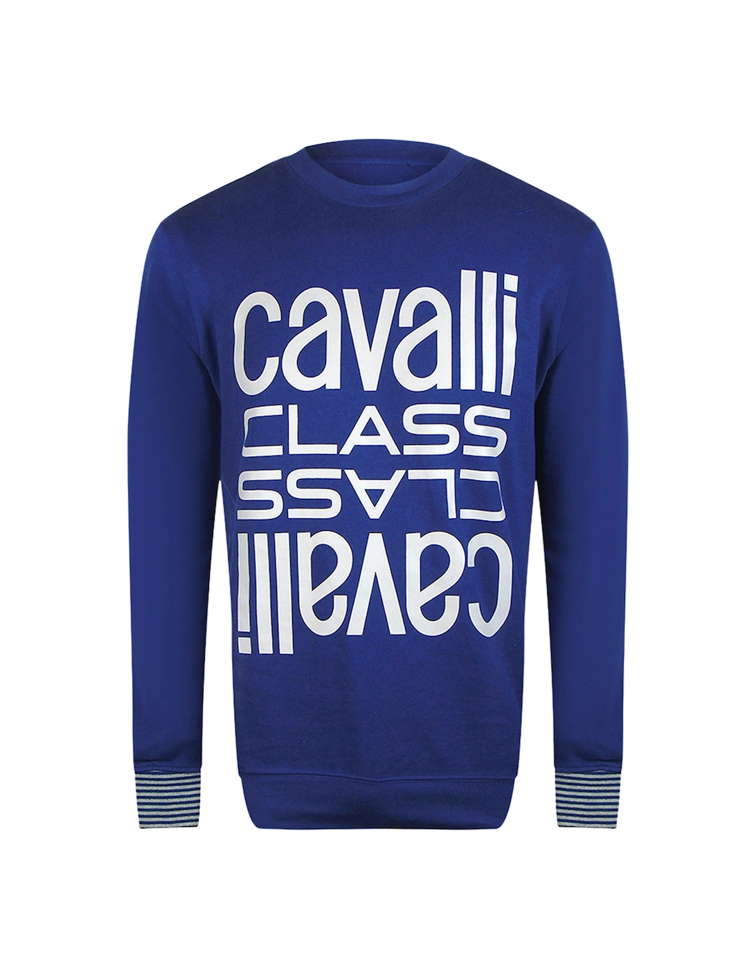 Cavalli Class Bold Multi Logo Iris Blue Round Neck Sweatshirt, 3 of 2