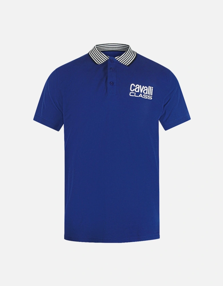 Cavalli Class Striped Collar Iris Blue Polo Shirt