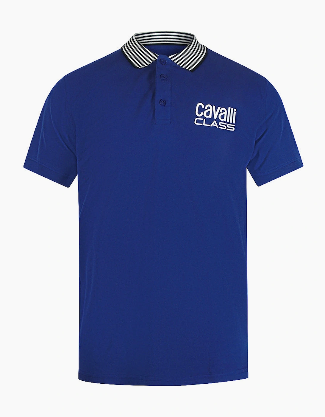 Roberto Cavalli Men's Blue Cavalli Class Striped Collar Iris Polo Shirt - Size: 44