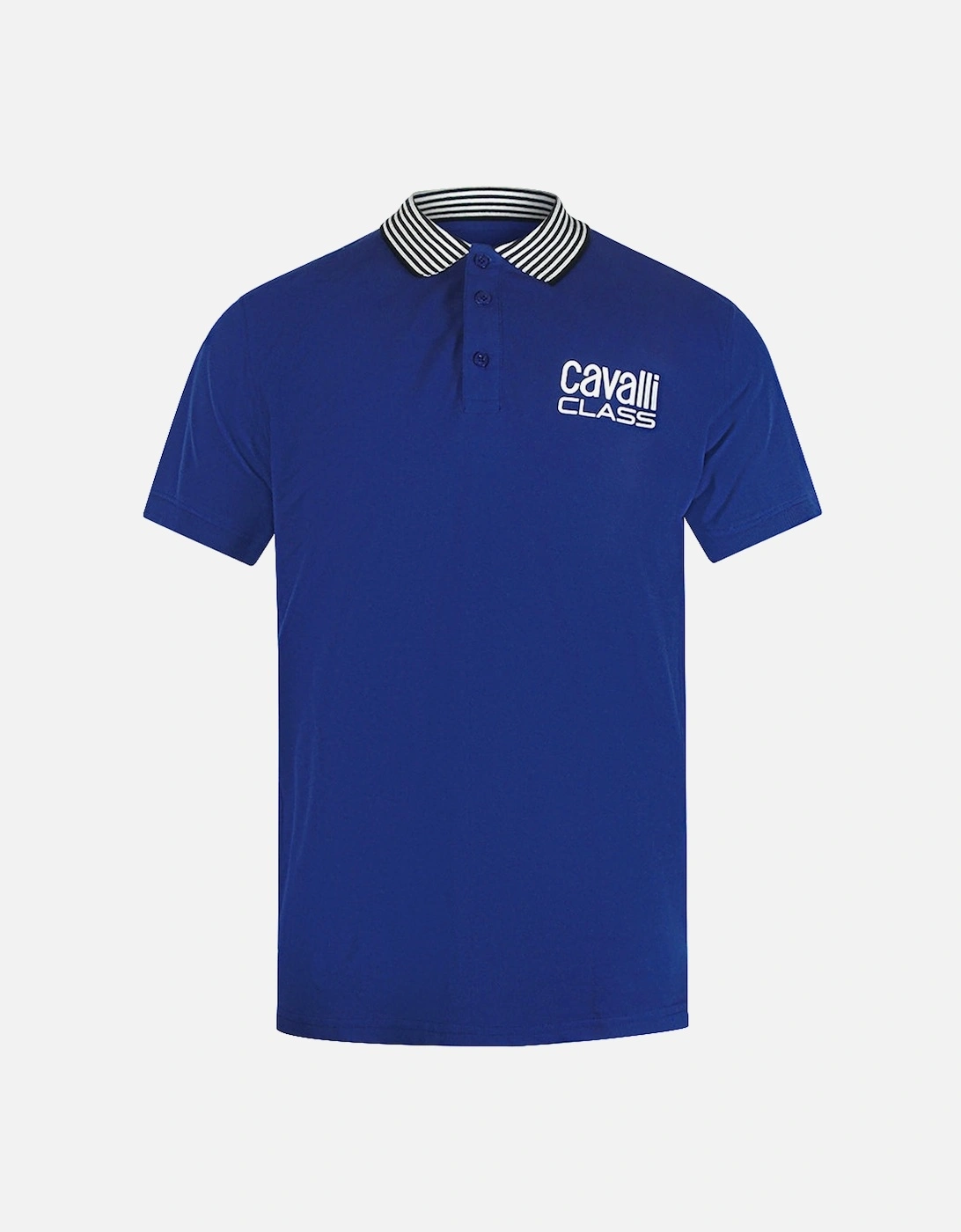 Cavalli Class Striped Collar Iris Blue Polo Shirt, 3 of 2