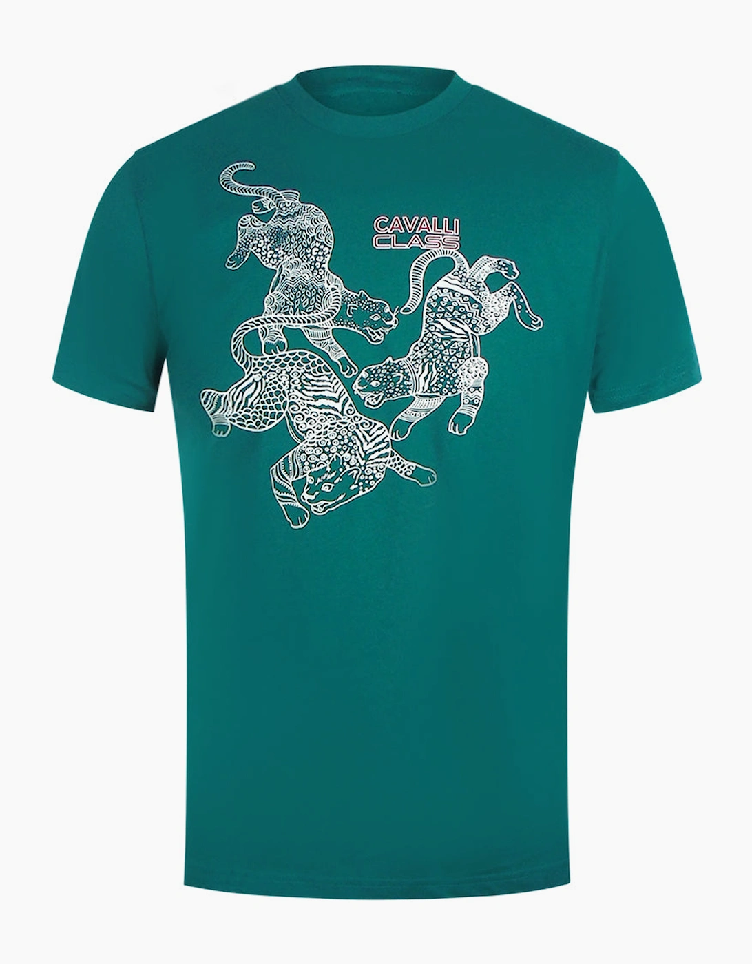 Roberto Cavalli Men's Green Cavalli Class Paisley Leopards Logo T-Shirt  42 Xl
