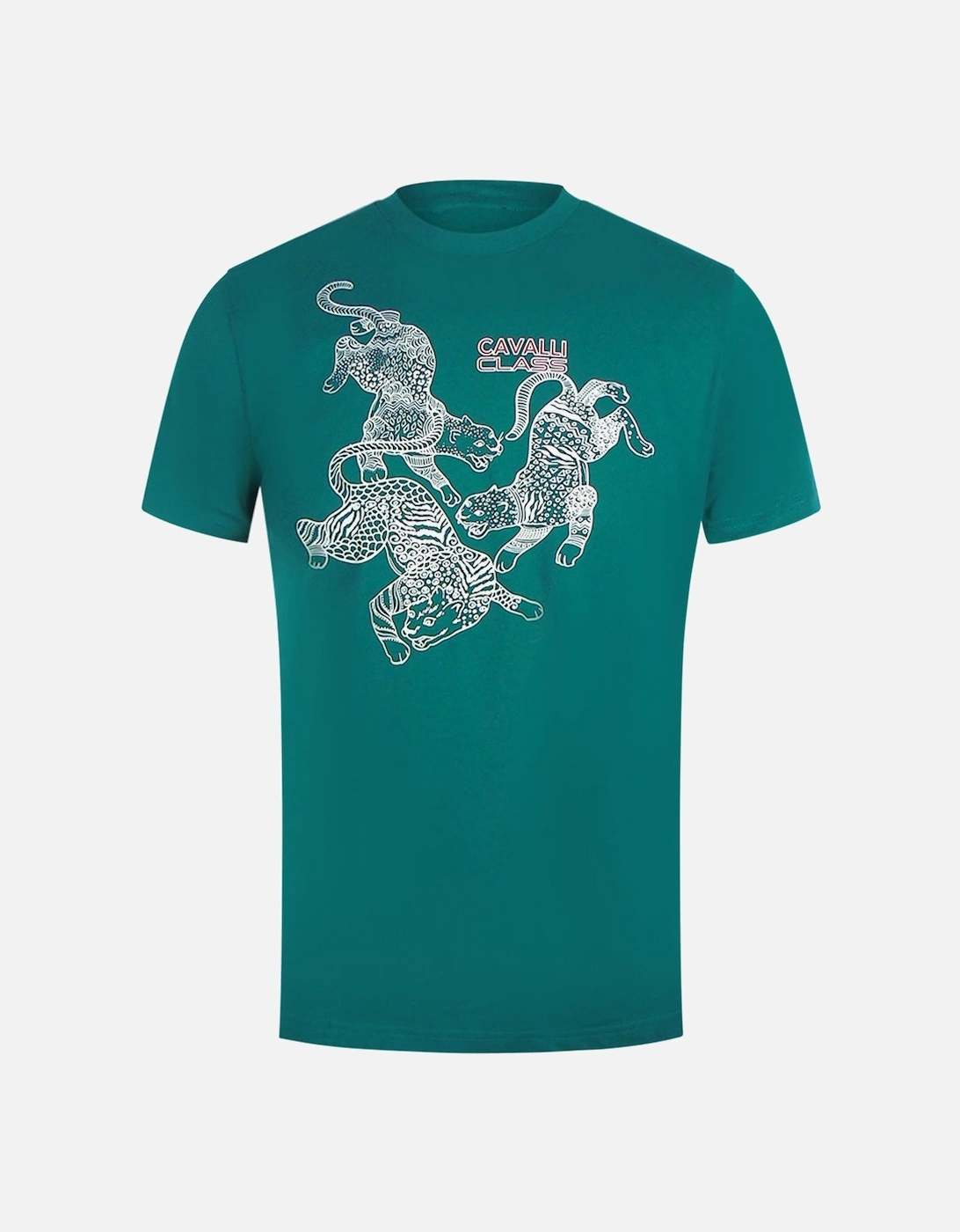 Cavalli Class Paisley Leopards Logo Green T-Shirt, 3 of 2