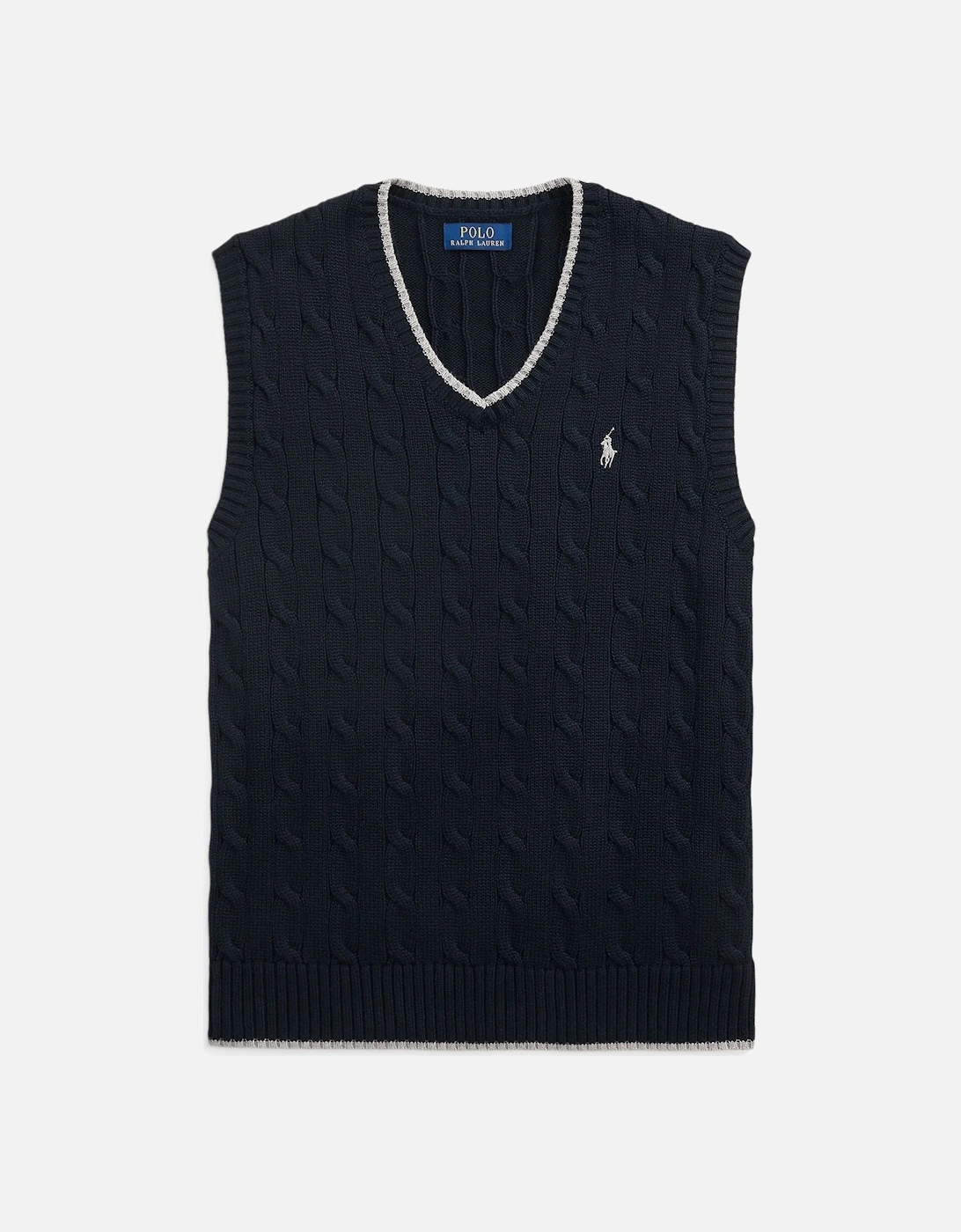 Ralph Lauren Cable-Knit Cotton Sleeveless Jumper - Hunter Navy, 3 of 2