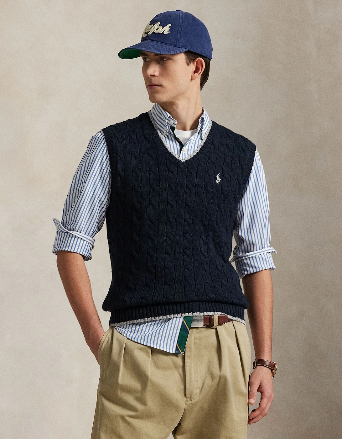 Ralph Lauren Cable-Knit Cotton Sleeveless Jumper - Hunter Navy