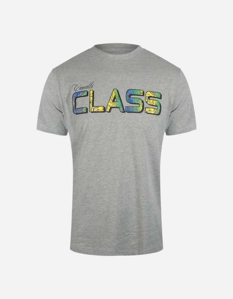 Cavalli Class Vibrant Floral Logo Grey T-Shirt