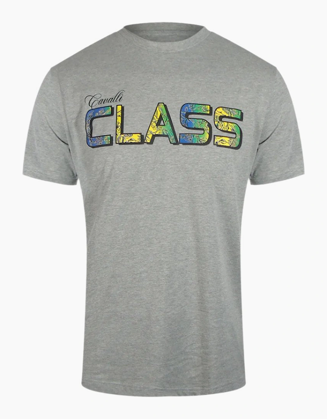 Roberto Cavalli Men's Grey Cavalli Class Vibrant Floral Logo T-Shirt - Size: 44