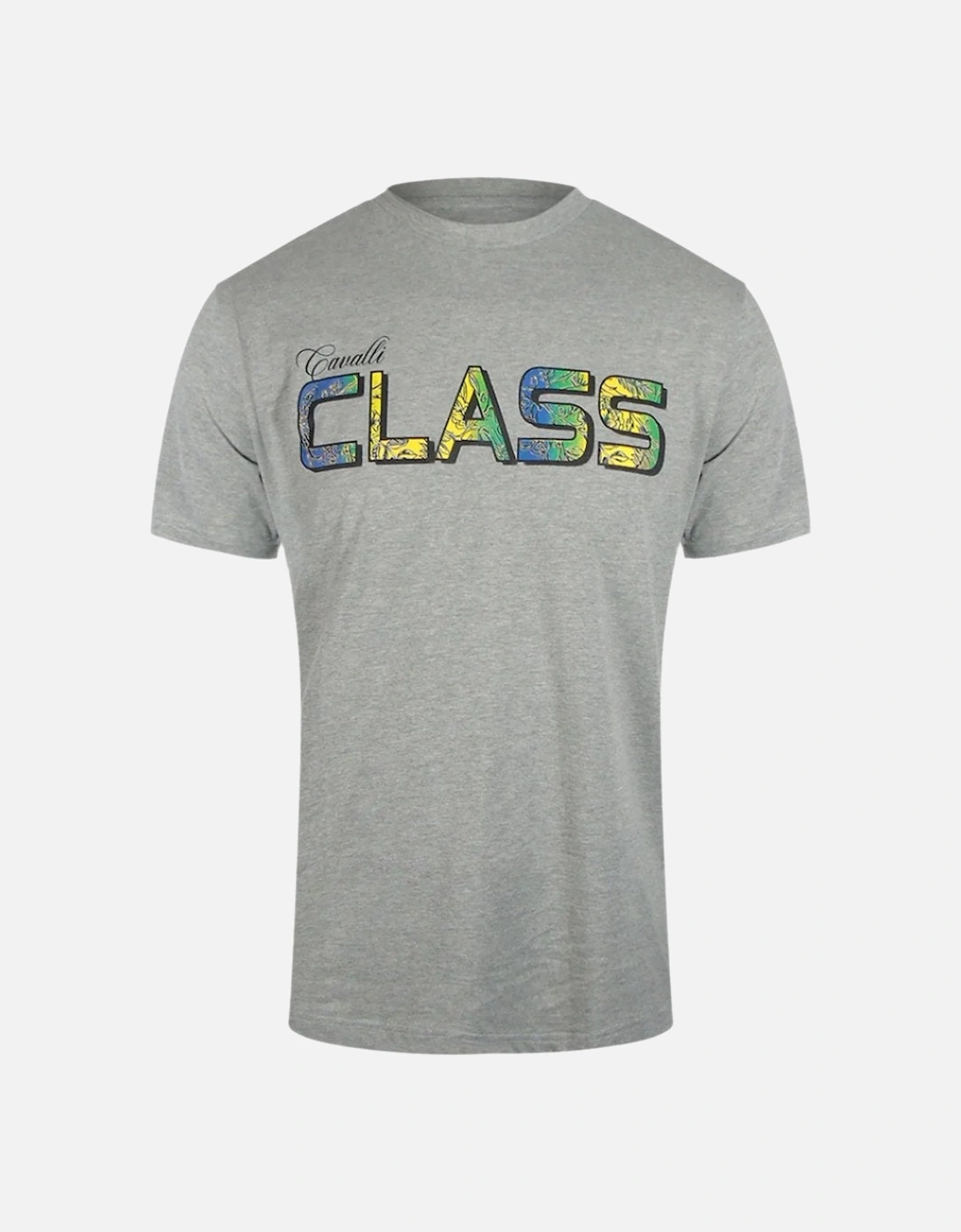 Cavalli Class Vibrant Floral Logo Grey T-Shirt, 3 of 2