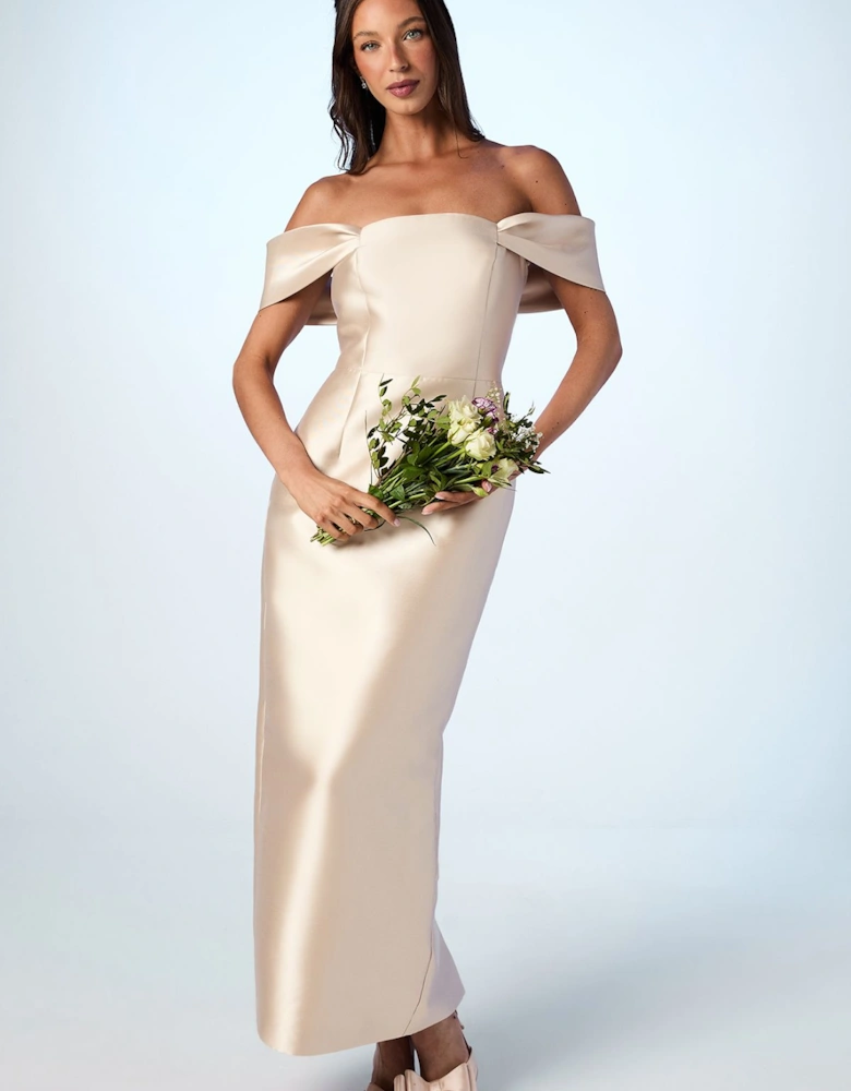 Honoured Twill Bardot Column Midi Bridesmaid Dress