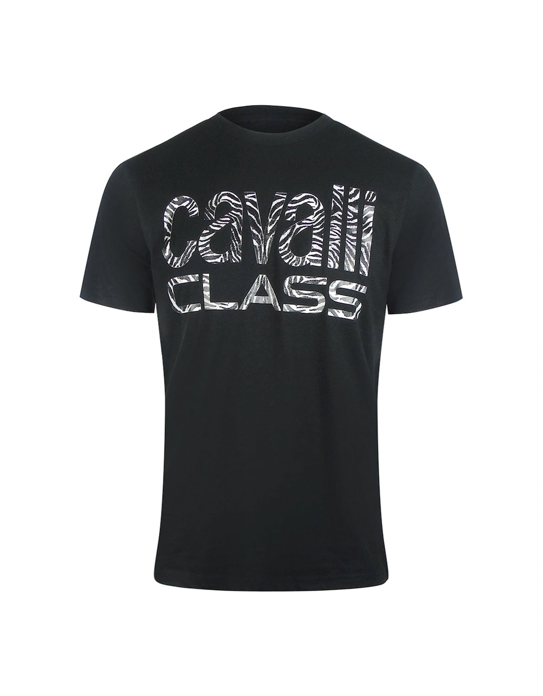 Men's Cavalli Class Bold Zebra Print Logo Black T-Shirt - Size: 40