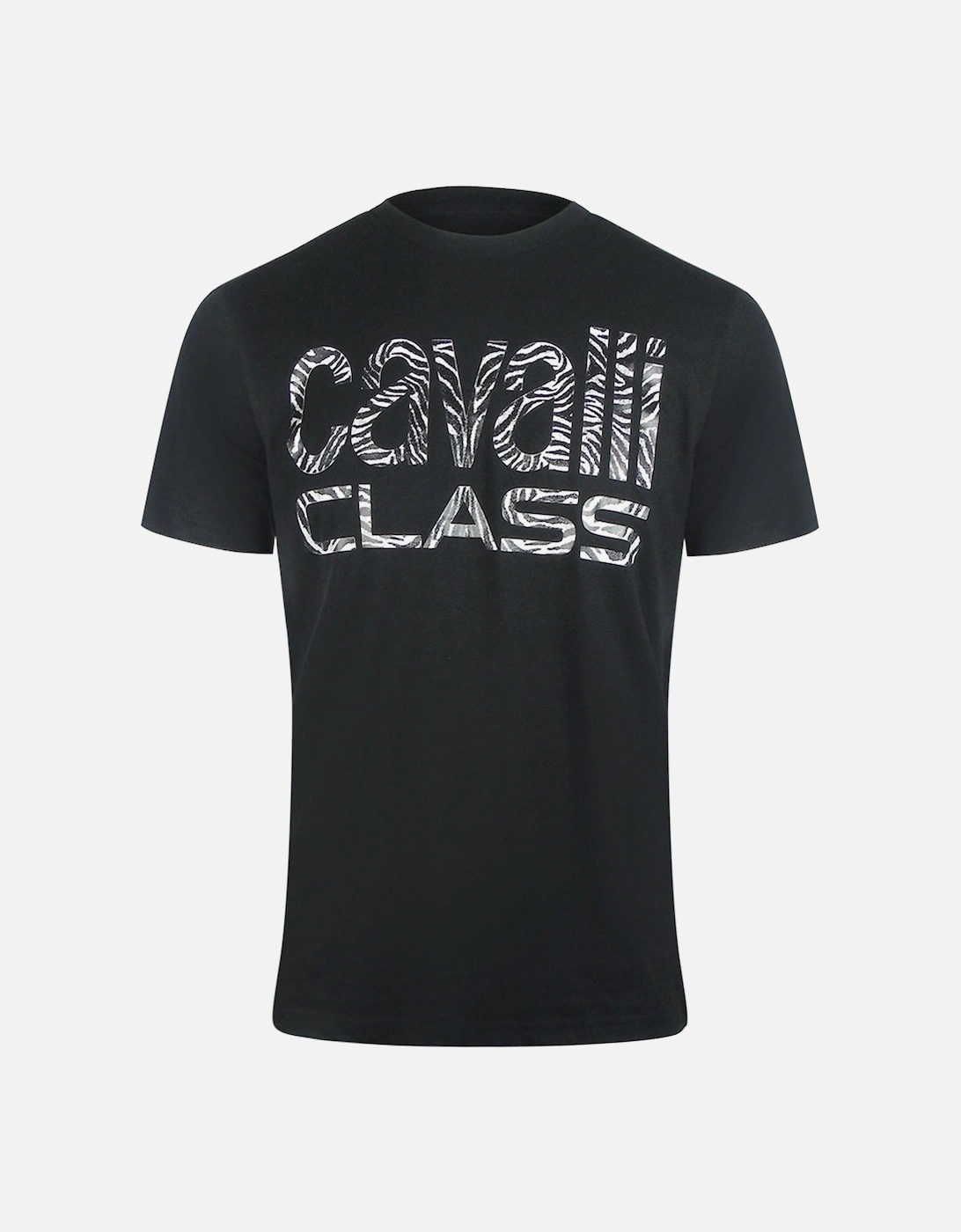 Cavalli Class Bold Zebra Print Logo Black T-Shirt, 3 of 2