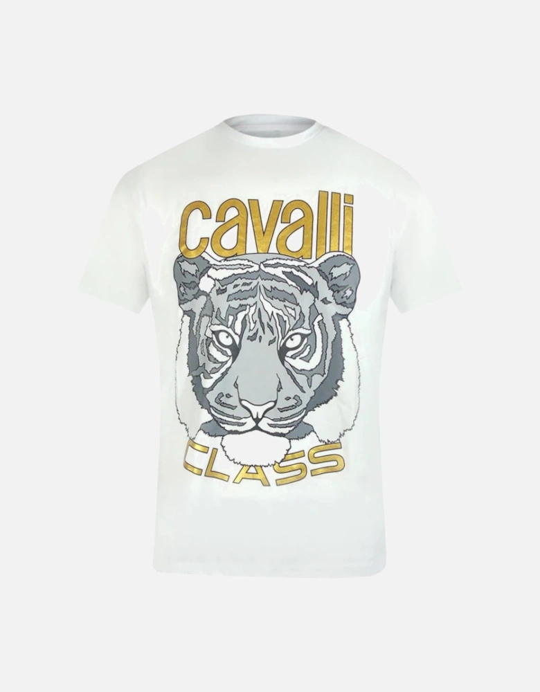 Cavalli Class Bold Tiger Graphic Off White T-Shirt