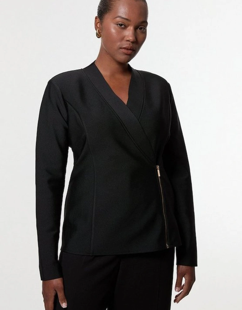 Plus Size Figure Form Bandage Knit Side Zip Longline Jacket