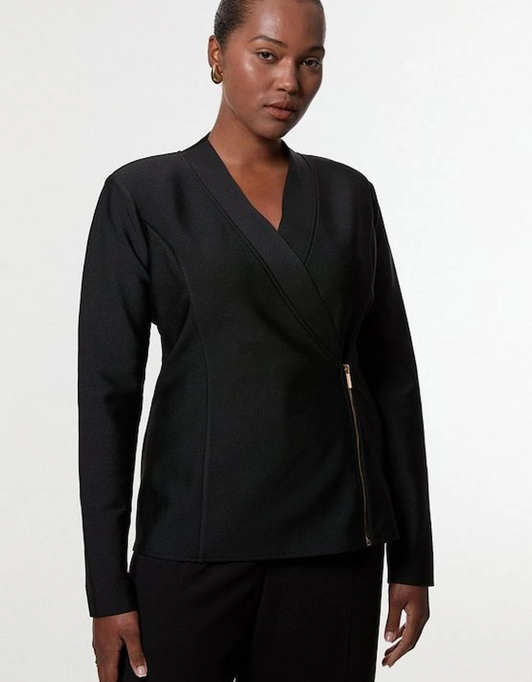 Plus Size Figure Form Bandage Knit Side Zip Longline Jacket, 2 of 1