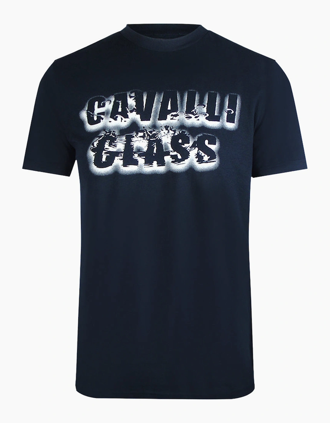 Roberto Cavalli Men's Black Cavalli Class Smoke Bold Logo Navy Blue T-Shirt - Size 44