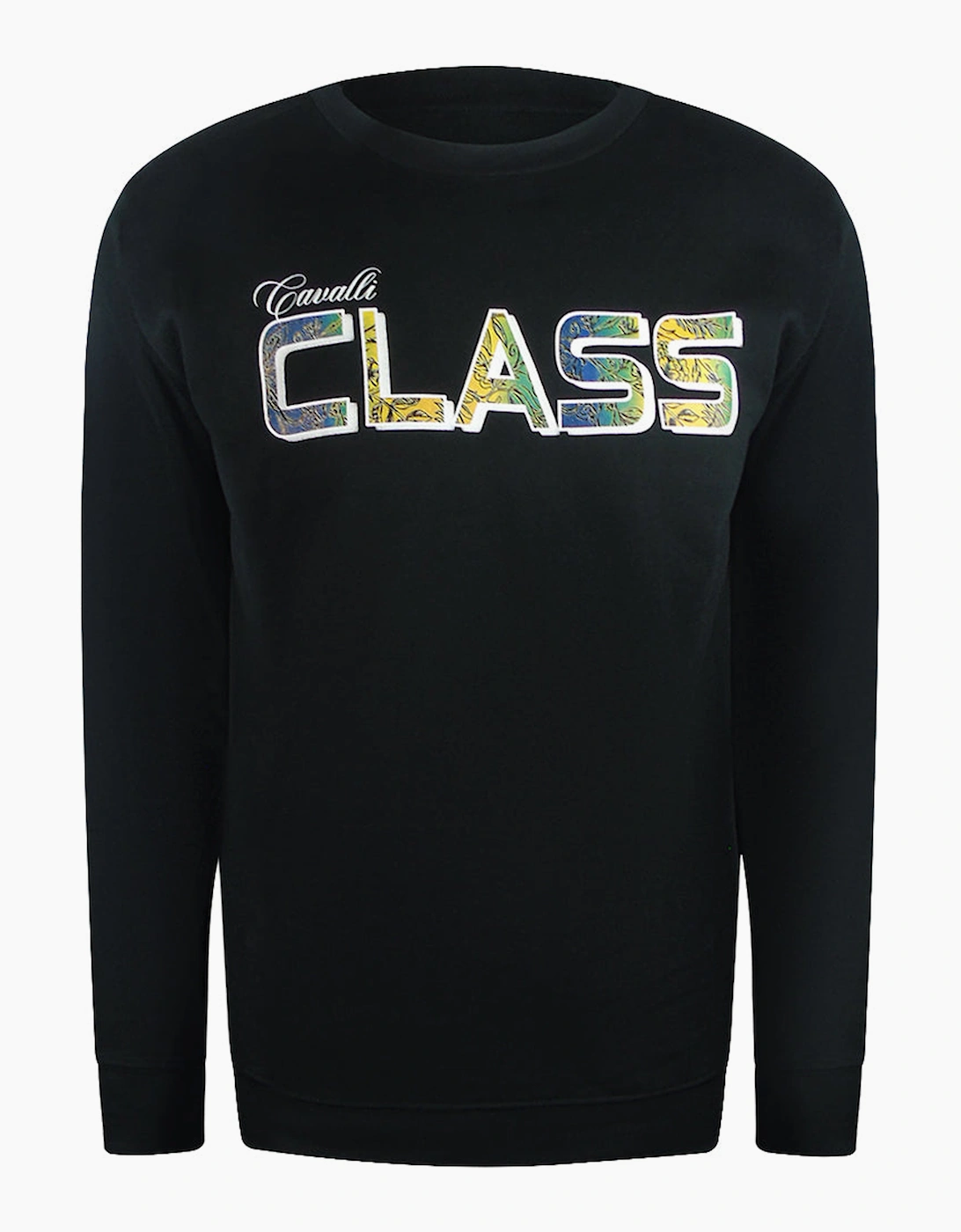 Roberto Cavalli Men's Black Cavalli Class Vibrant Floral Logo Round Neck Sweatshirt - Size: 44
