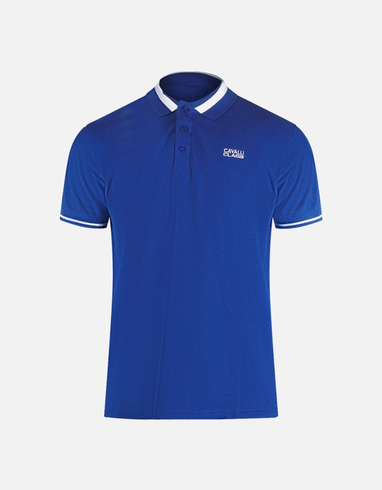Cavalli Class Bold Stripe Collar Iris Blue Polo Shirt