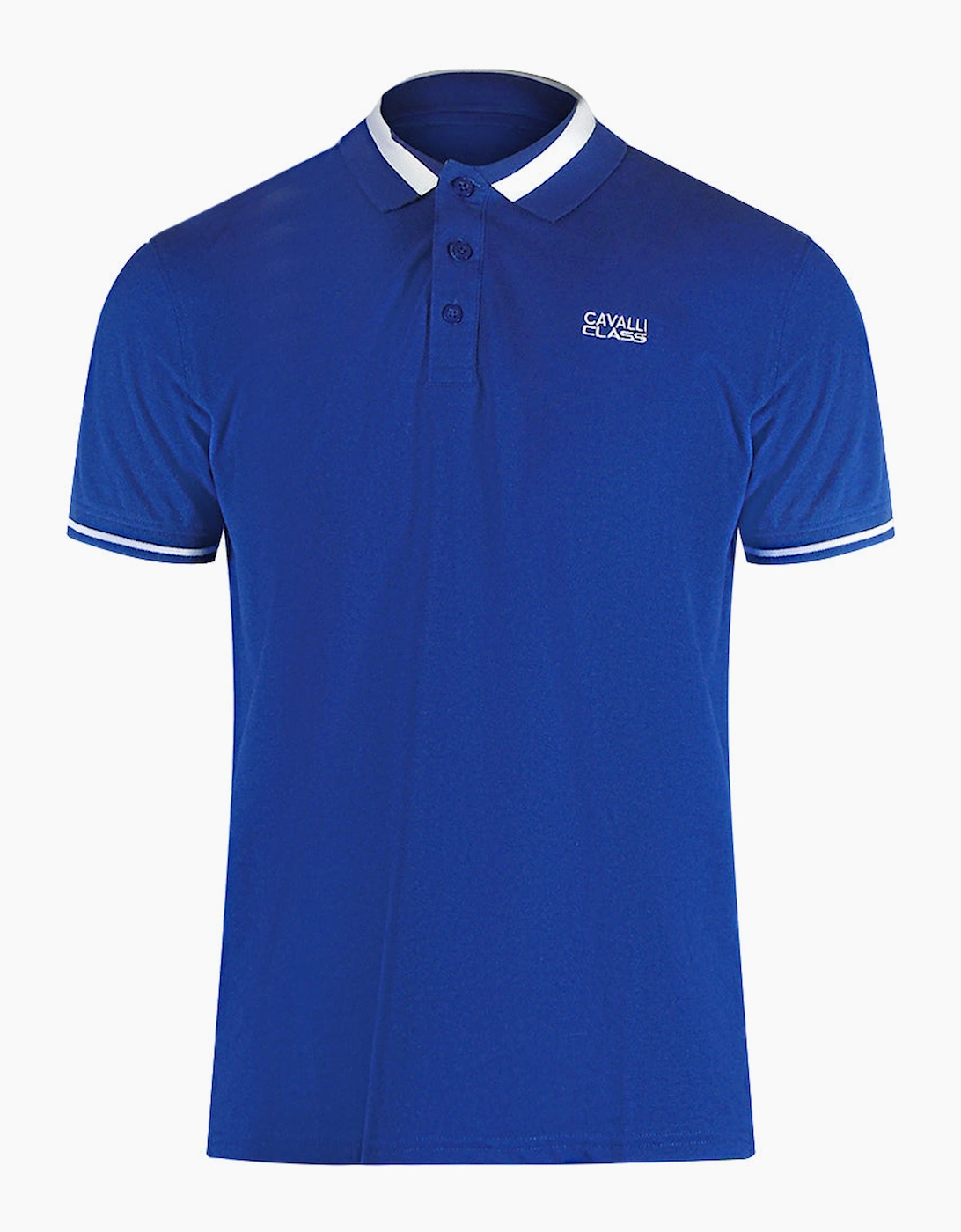 Roberto Cavalli Men's Blue Cavalli Class Bold Stripe Collar Iris Polo Shirt - Size: 42