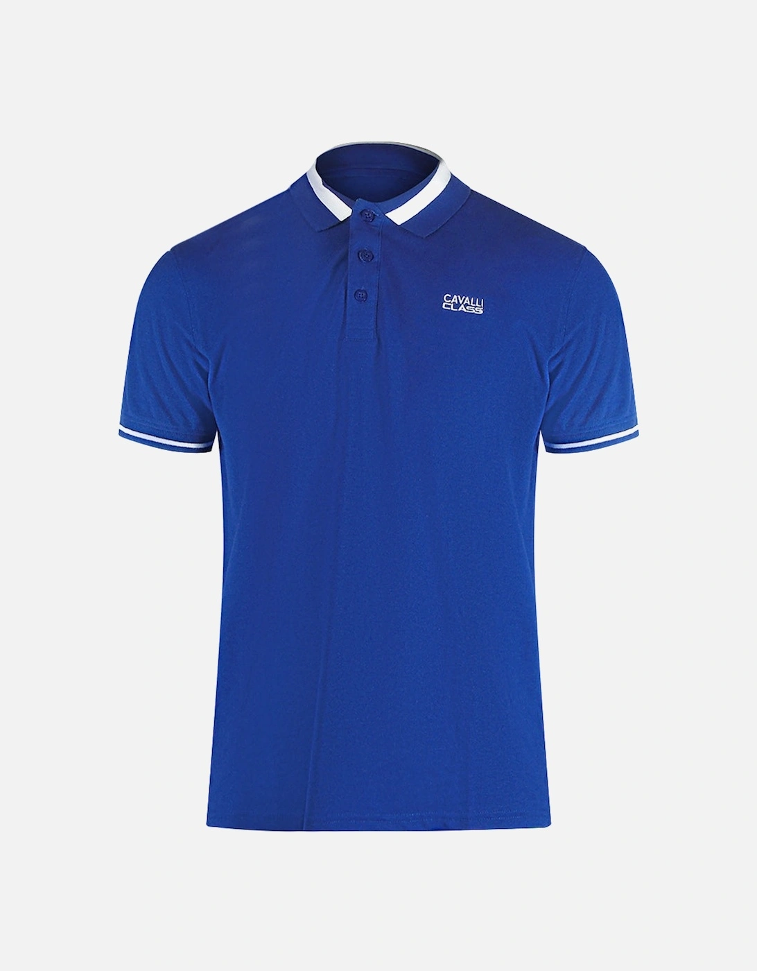Cavalli Class Bold Stripe Collar Iris Blue Polo Shirt, 3 of 2